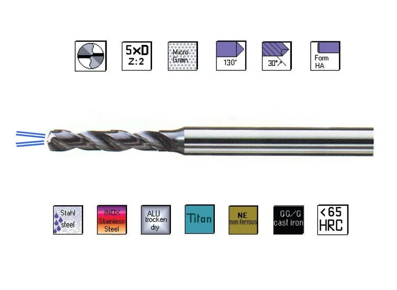 Cenový Hit SK mikro vrták 2,6 x 60mm 10xD TiAlN 130° , vnitřní chl. , MICRON